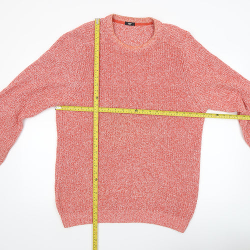 Cotton Traders Men's Orange Crew Neck Chunky Knit Jumper Size L