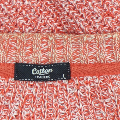 Cotton Traders Men's Orange Crew Neck Chunky Knit Jumper Size L