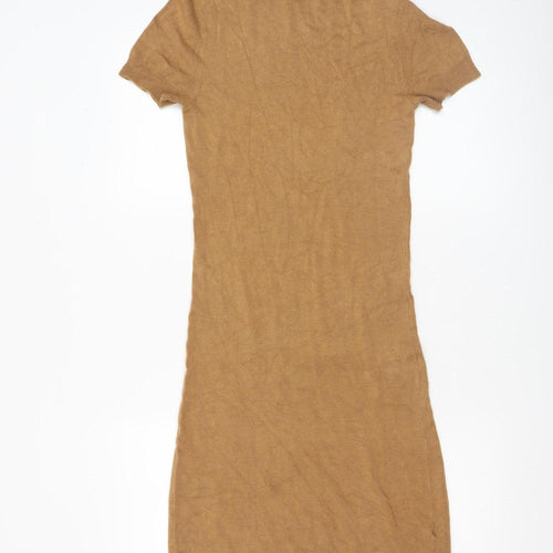 French Connection Women’s Brown Knit Bodycon High Neck Dress Size 8