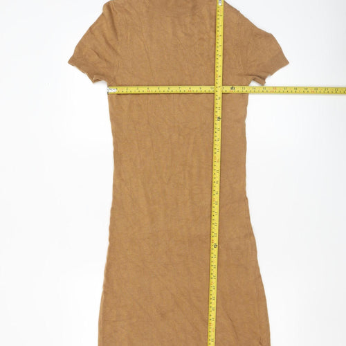 French Connection Women’s Brown Knit Bodycon High Neck Dress Size 8