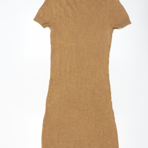 French Connection Women’s Brown Knit Bodycon High Neck Dress Size 8