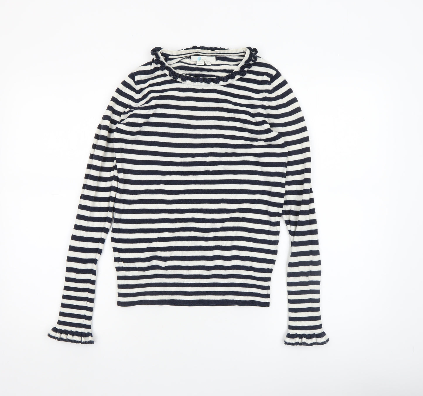 Boden Women Blue Striped Wool Cotton Crew Neck Jumper UK 8