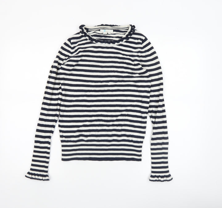 Boden Women Blue Striped Wool Cotton Crew Neck Jumper UK 8