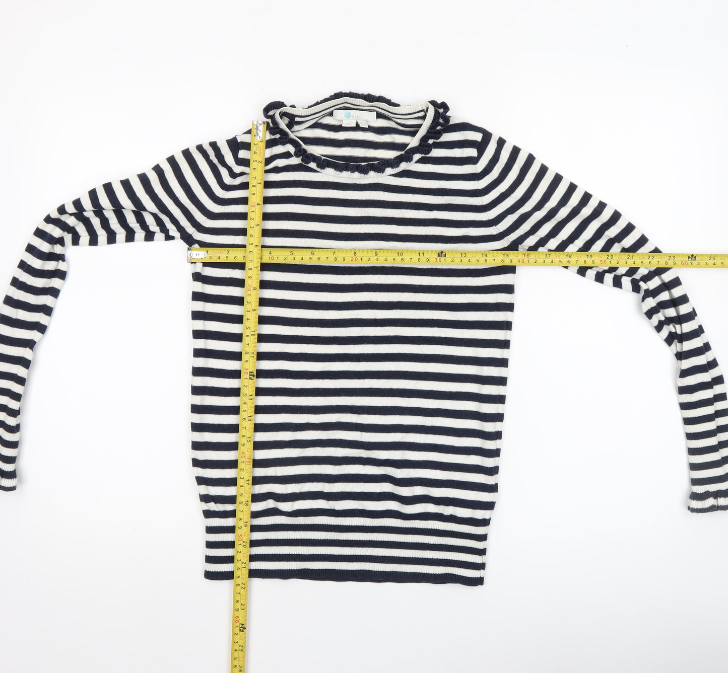Boden Women Blue Striped Wool Cotton Crew Neck Jumper UK 8