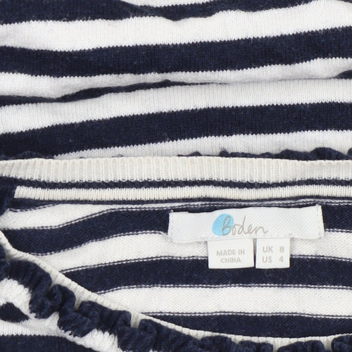 Boden Women Blue Striped Wool Cotton Crew Neck Jumper UK 8