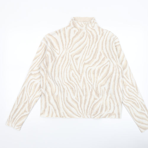 Tahari Women's Beige Animal Print High Neck Knit Jumper Size M
