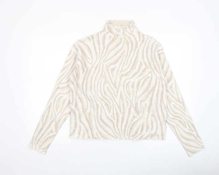 Tahari Women's Beige Animal Print High Neck Knit Jumper Size M
