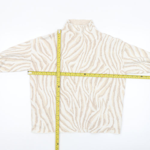 Tahari Women's Beige Animal Print High Neck Knit Jumper Size M