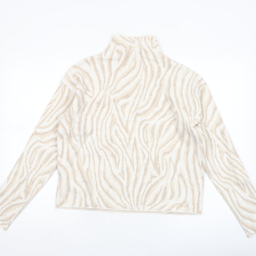 Tahari Women's Beige Animal Print High Neck Knit Jumper Size M