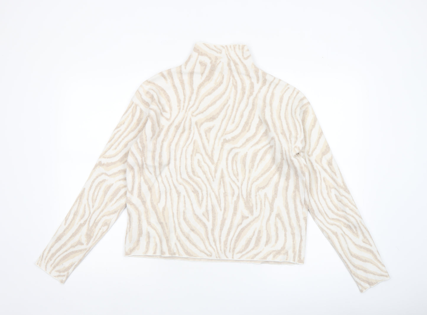 Tahari Women's Beige Animal Print High Neck Knit Jumper Size M