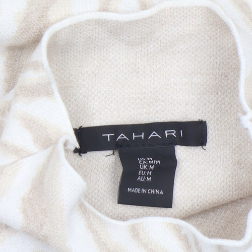 Tahari Women's Beige Animal Print High Neck Knit Jumper Size M