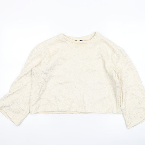 ZARA Women’s Ivory Glitter Knit Long Sleeve Pullover Jumper Size 8