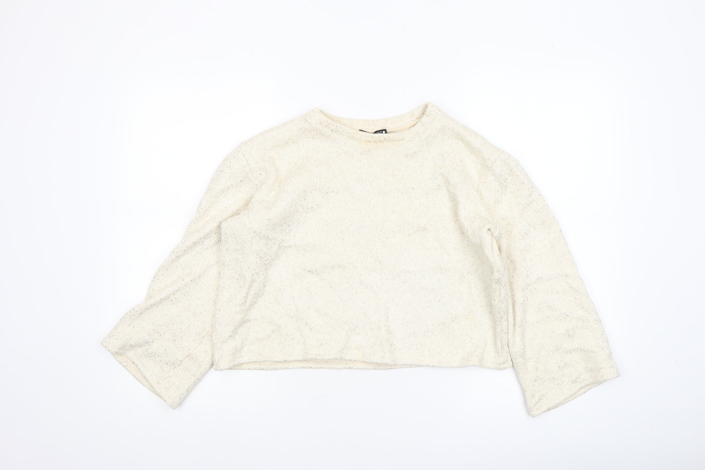 ZARA Women’s Ivory Glitter Knit Long Sleeve Pullover Jumper Size 8