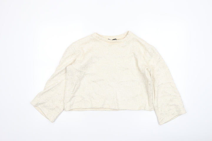 ZARA Women’s Ivory Glitter Knit Long Sleeve Pullover Jumper Size 8