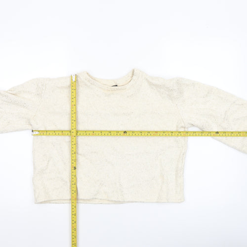 ZARA Women’s Ivory Glitter Knit Long Sleeve Pullover Jumper Size 8