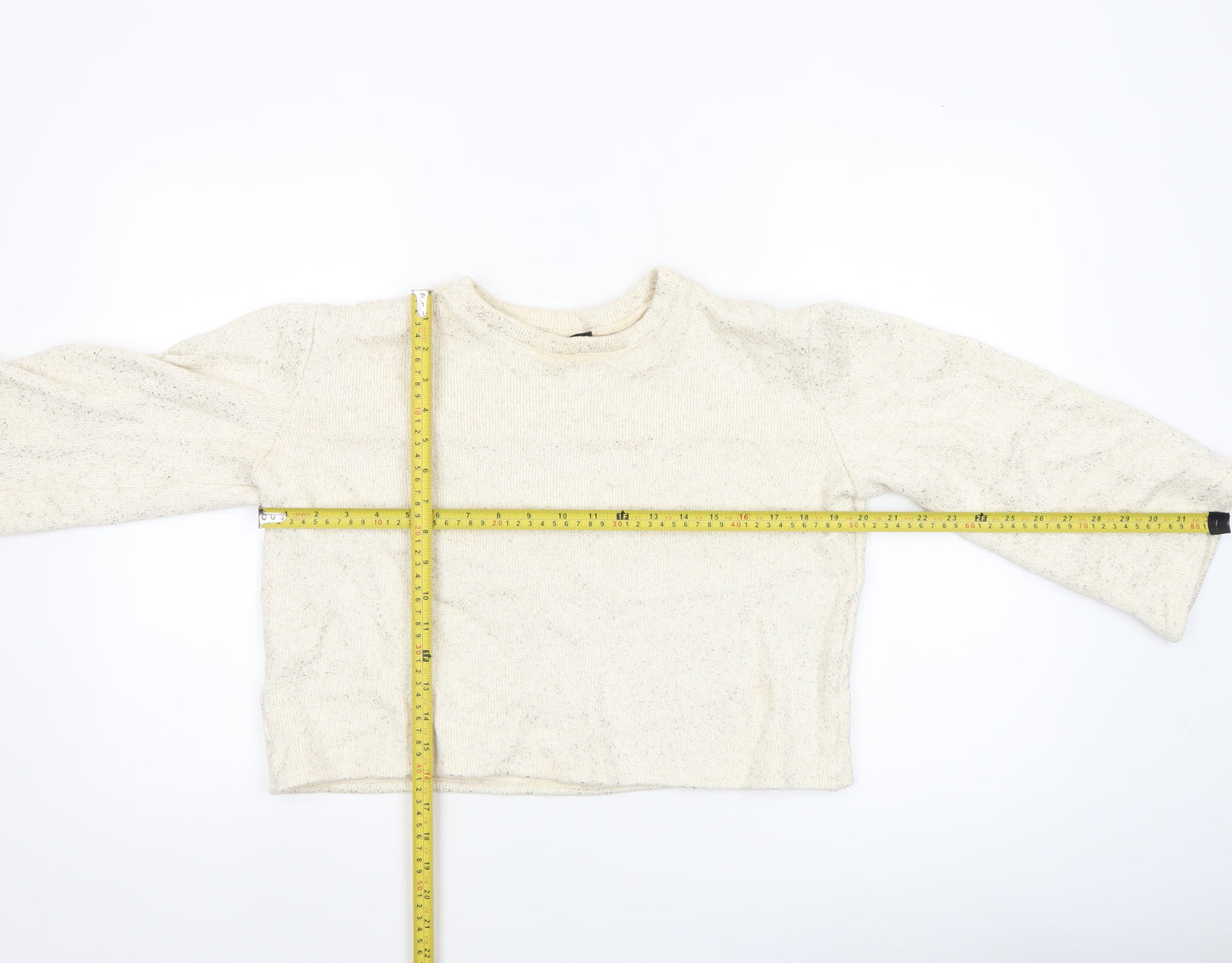 ZARA Women’s Ivory Glitter Knit Long Sleeve Pullover Jumper Size 8