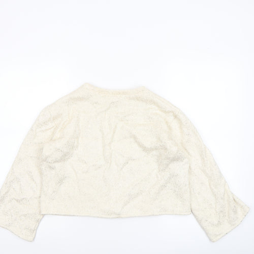ZARA Women’s Ivory Glitter Knit Long Sleeve Pullover Jumper Size 8