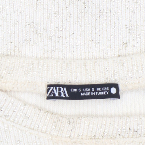 ZARA Women’s Ivory Glitter Knit Long Sleeve Pullover Jumper Size 8