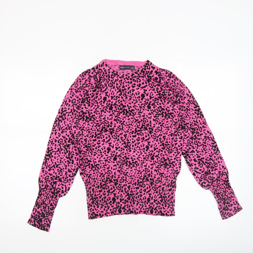 Marks and Spencer Women’s Pink Animal Print Crew Neck Jumper Size S