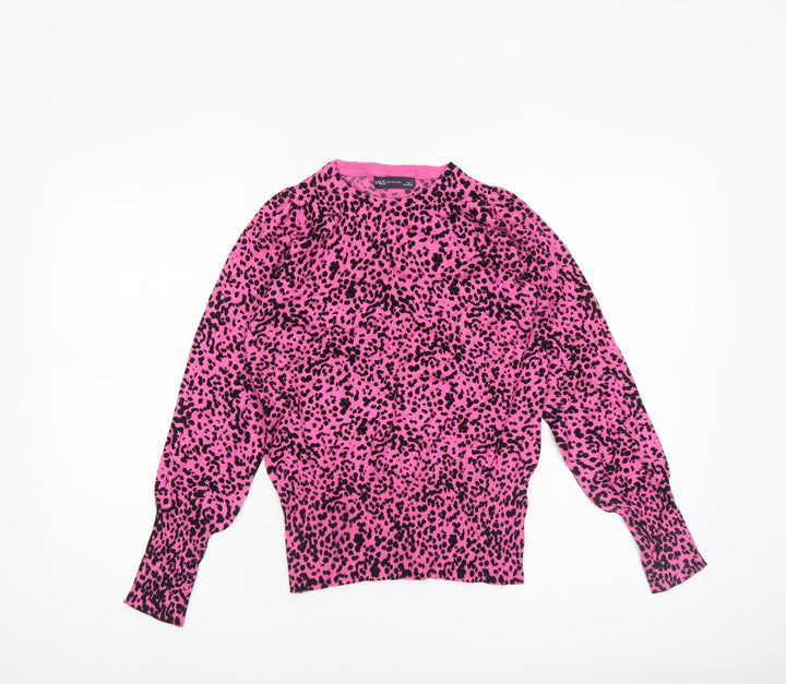 Marks and Spencer Women’s Pink Animal Print Crew Neck Jumper Size S
