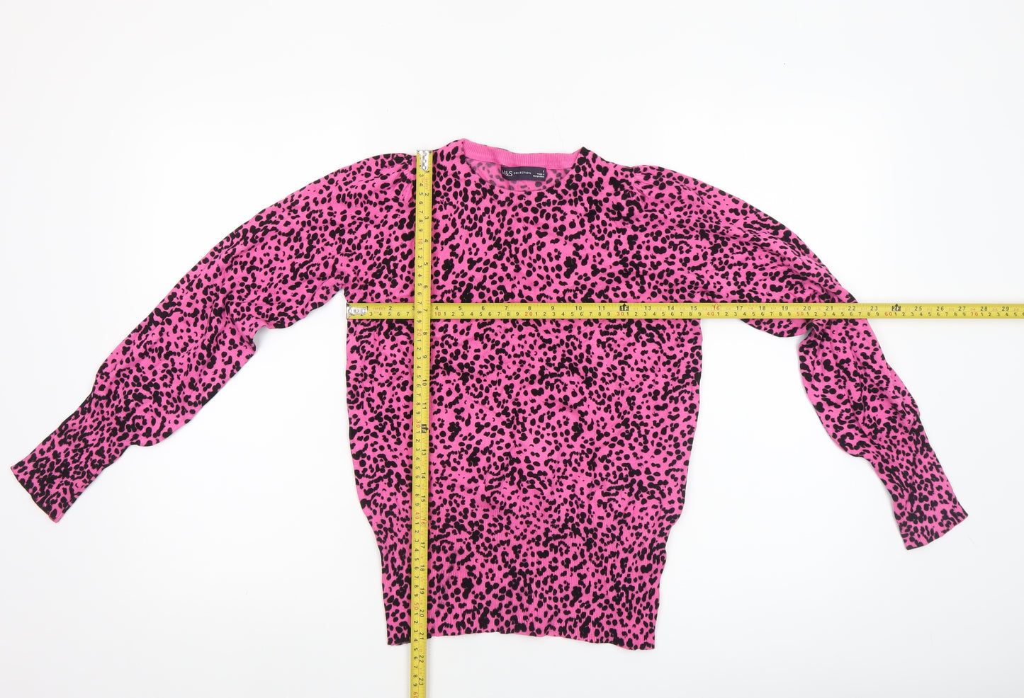 Marks and Spencer Women’s Pink Animal Print Crew Neck Jumper Size S