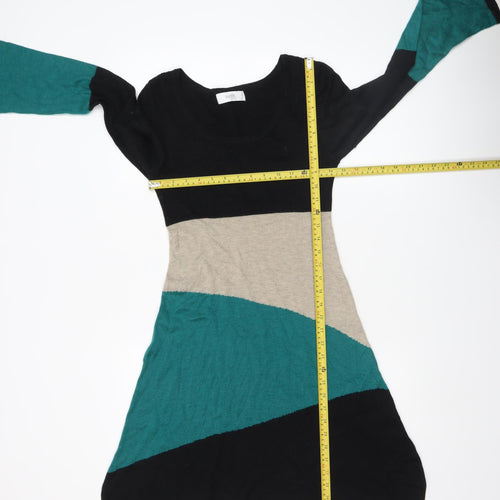 Wallis Petite Women’s Green Beige Black Colourblock A-Line Knit Dress M