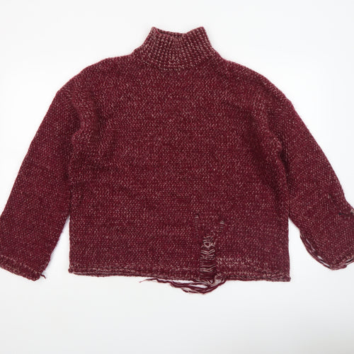 Urban Outfitters Women's Red Roll Neck Chunky Knit Jumper Size S