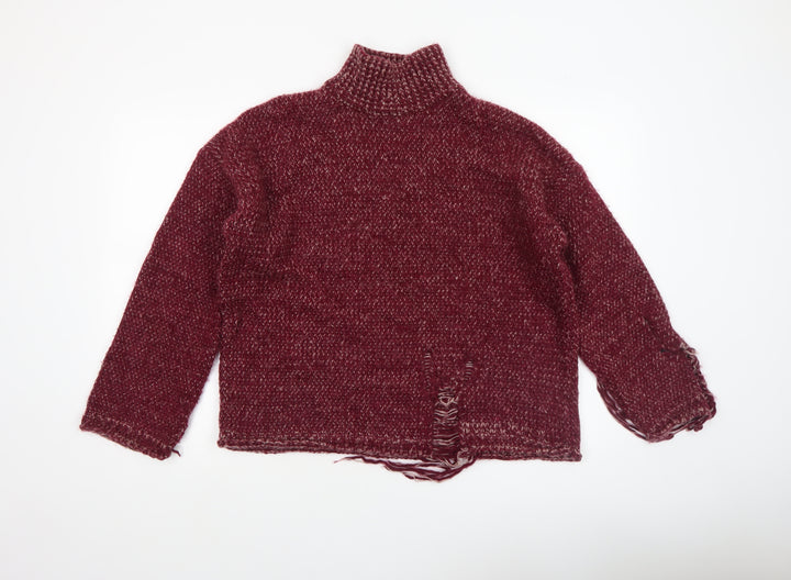 Urban Outfitters Women's Red Roll Neck Chunky Knit Jumper Size S
