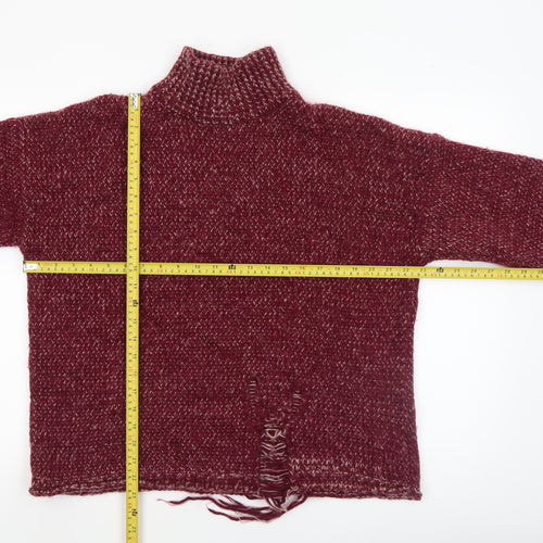 Urban Outfitters Women's Red Roll Neck Chunky Knit Jumper Size S