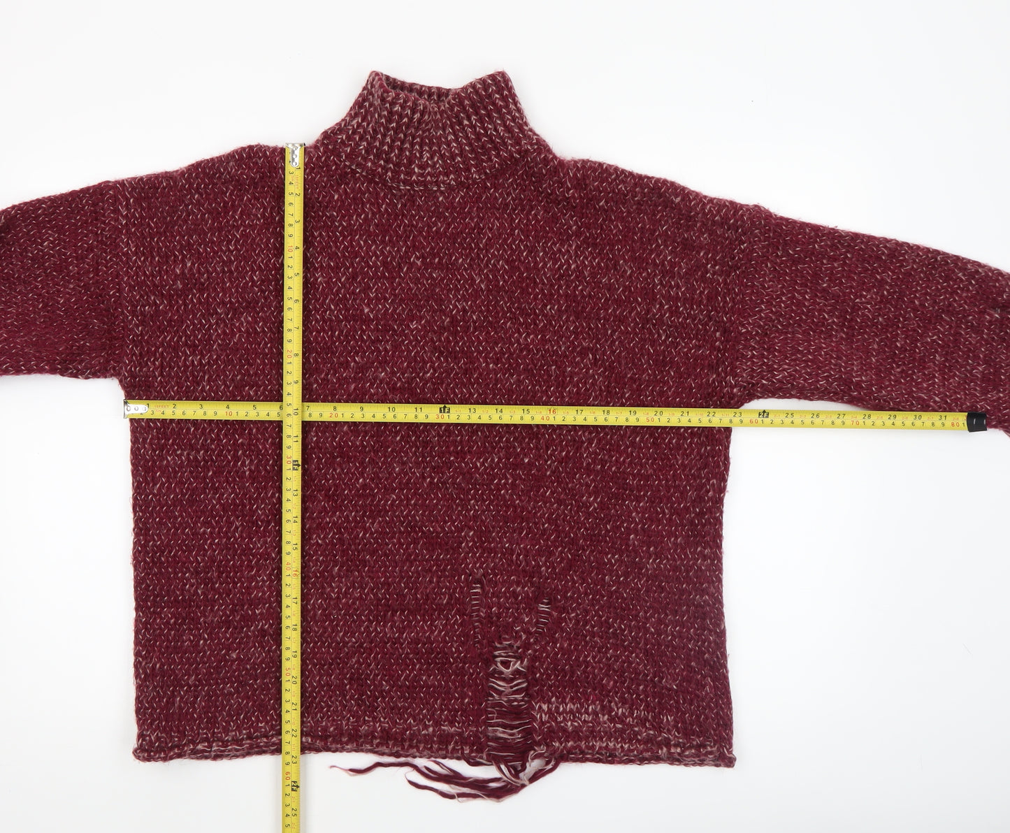 Urban Outfitters Women's Red Roll Neck Chunky Knit Jumper Size S