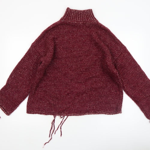 Urban Outfitters Women's Red Roll Neck Chunky Knit Jumper Size S