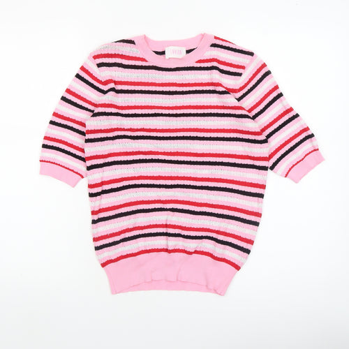 Aviva Women’s Pink Striped Knit Short Sleeve Top Size 12