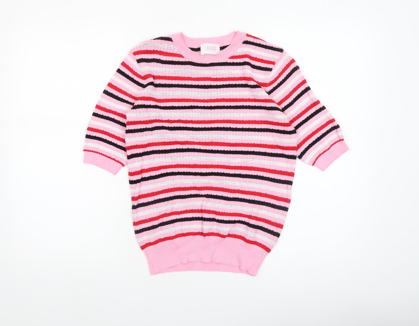 Aviva Women’s Pink Striped Knit Short Sleeve Top Size 12