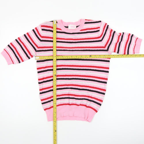 Aviva Women’s Pink Striped Knit Short Sleeve Top Size 12