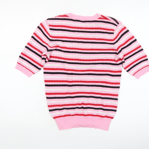 Aviva Women’s Pink Striped Knit Short Sleeve Top Size 12