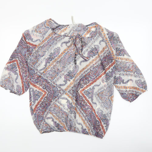Stradivarius Women’s Multicoloured Paisley Chiffon Tunic Blouse Size 12