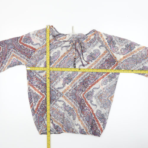 Stradivarius Women’s Multicoloured Paisley Chiffon Tunic Blouse Size 12