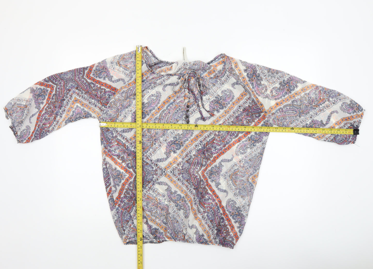 Stradivarius Women’s Multicoloured Paisley Chiffon Tunic Blouse Size 12