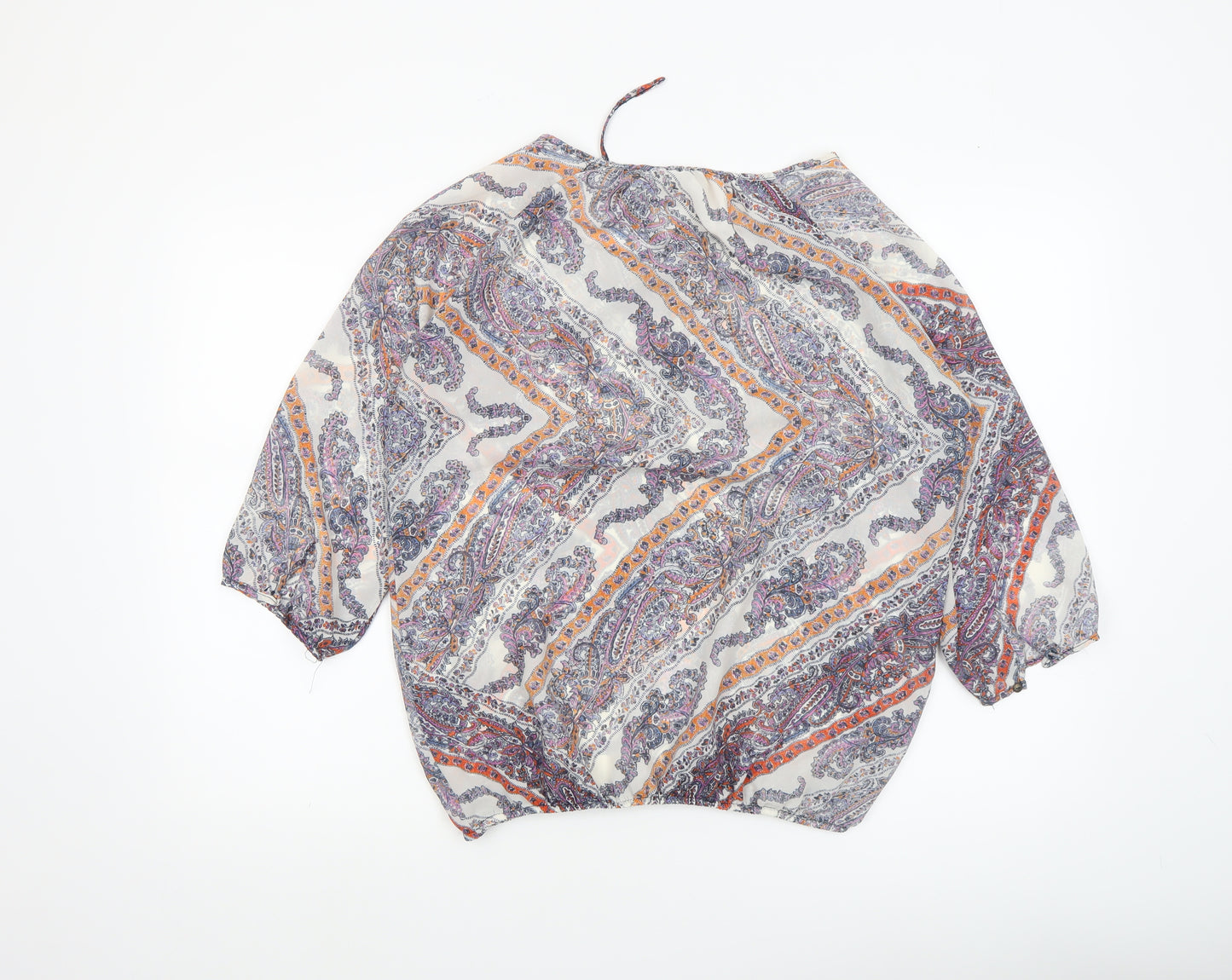 Stradivarius Women’s Multicoloured Paisley Chiffon Tunic Blouse Size 12