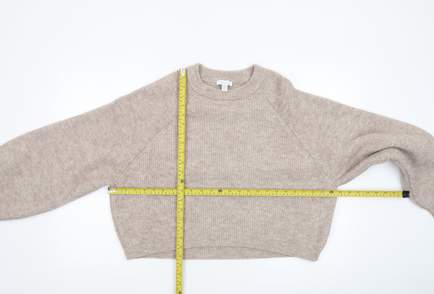 Topshop Women Beige Ribbed Crew Neck Pullover Jumper Size M