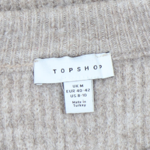 Topshop Women Beige Ribbed Crew Neck Pullover Jumper Size M