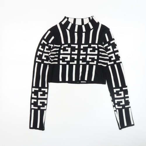 QED London Women's Black Geometric High Neck Knit Jumper Size S