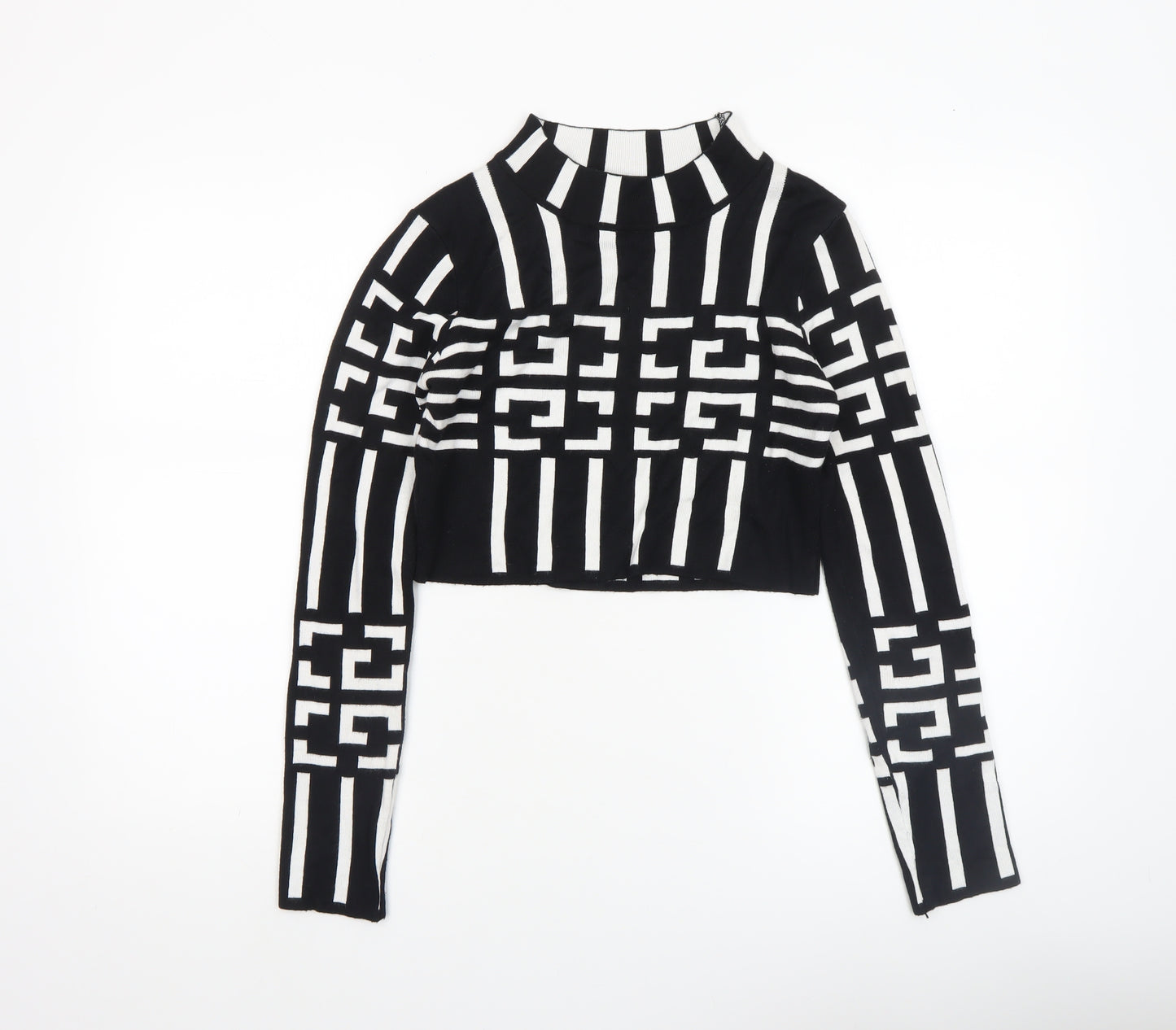 QED London Women's Black Geometric High Neck Knit Jumper Size S
