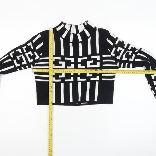 QED London Women's Black Geometric High Neck Knit Jumper Size S