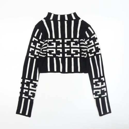 QED London Women's Black Geometric High Neck Knit Jumper Size S