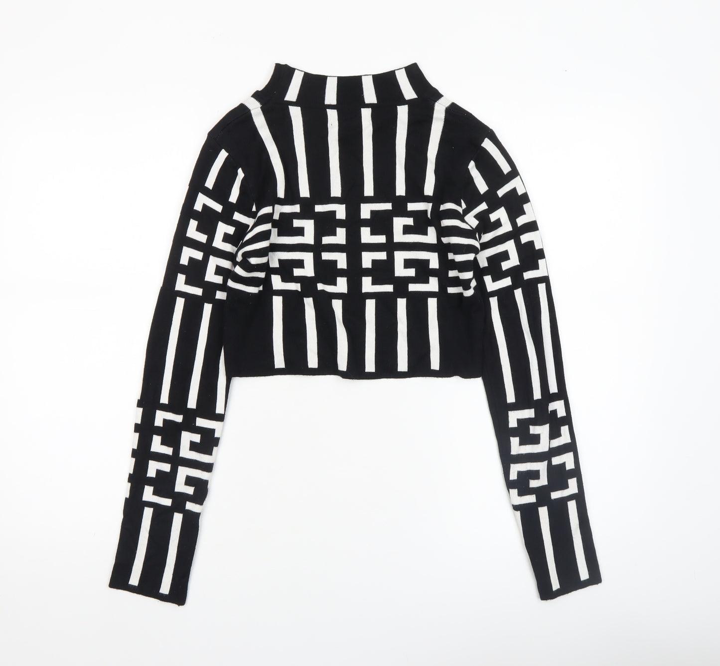 QED London Women's Black Geometric High Neck Knit Jumper Size S