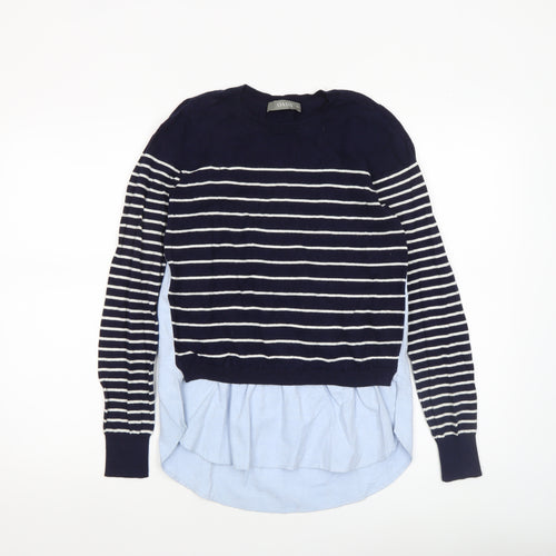 Oasis Women's Blue Striped Crew Neck Pullover Jumper XS