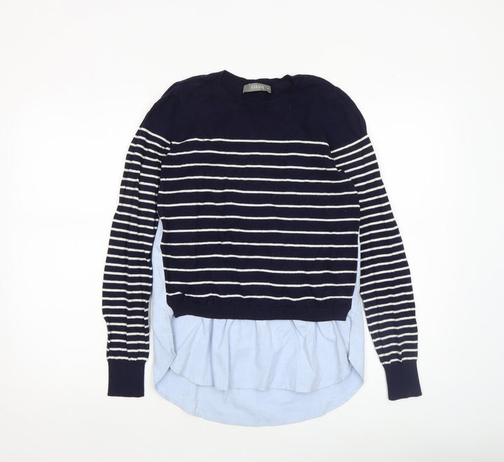 Oasis Women's Blue Striped Crew Neck Pullover Jumper XS