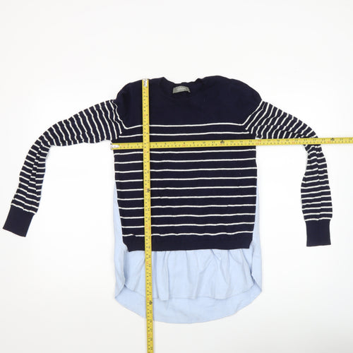 Oasis Women's Blue Striped Crew Neck Pullover Jumper XS
