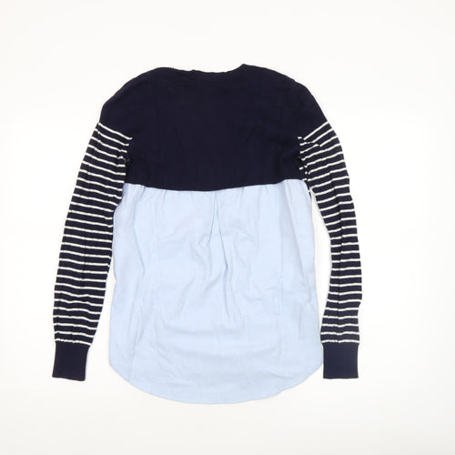 Oasis Women's Blue Striped Crew Neck Pullover Jumper XS